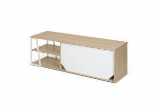 Meuble TV design ALBI finition structure chêne façade blanc mat